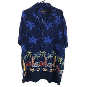 VTG Hawaiian Aloha Camp Shirt Black Woodies Surfboards Indocraft‎ Mens XXXL 3XL